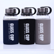 Custom logo borosilicate glass cup 1000ml reusable glass water bottles with sleeve